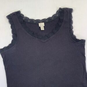 Venezia Ribbed Tank Top Womens Size 18/20 Black Lace Trim V Neck Sleeveless Y2k